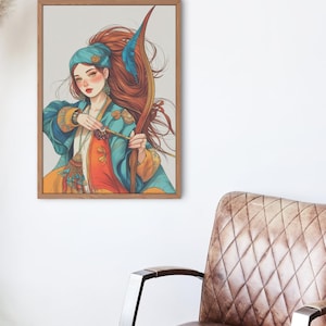 Viking Warrior Woman – Fiery Red-Haired Shieldmaiden Art Print | Nordic Digital Download | Printable Wall Art