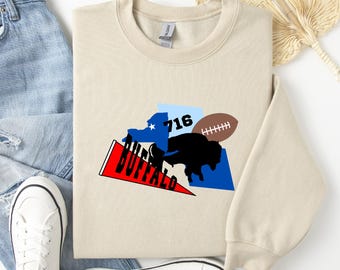 Buffalo Football Embroidered Sweatshirt, NFL Fan Gift, Buffalo Bills Apparel