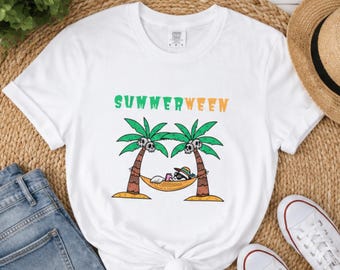 Spooky Summer Beach Vibes Graphic Tee, comfort colors, ghost in hammock, tropical Halloween shirt, unisex relaxed fit