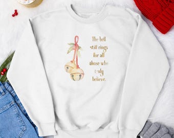 Polar Express Jingle Watercolor Bell illustration sweatshirt, holiday crewneck, Festive Christmas sweater