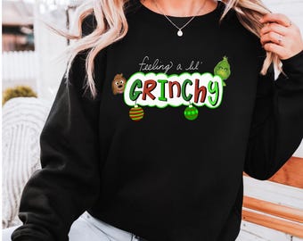 Feeling a Lil' Grinchy Cotton Blend Sweatshirt, Christmas holiday graphic crewneck,