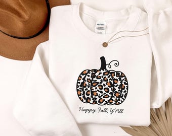Happy Fall Yall Leopard Print Pumpkin Sweatshirt