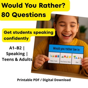 ESL Speaking Kit: 80 Would You Rather Questions Game, Vocabulary (PDF A1–B2)
