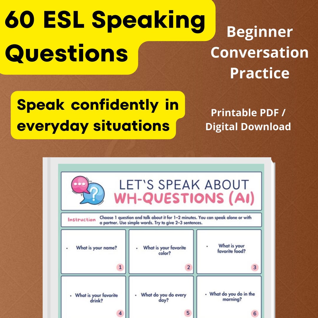 A1 ESL Speaking Cards | 60 Wh-questions for Beginners | Printable PDF ...