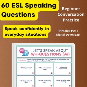 A1 ESL Speaking Cards | 60 WH-Questions for Beginners | Printable PDF Conversation Practice