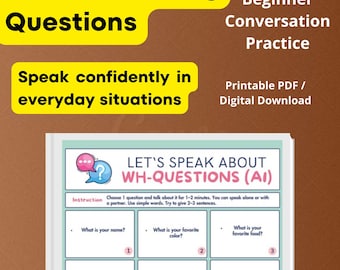 A1 ESL Speaking Cards | 60 WH-Questions for Beginners | Printable PDF Conversation Practice