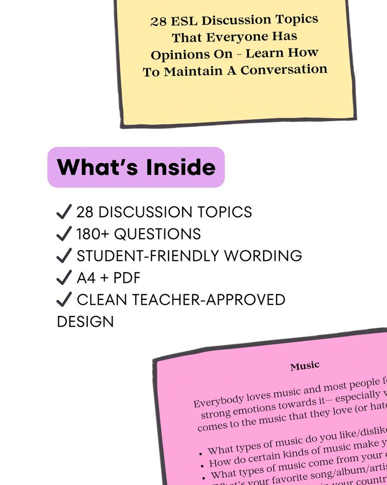 28 ESL Discussion Topics – Printable Conversation Questions (PDF) B1–B2 ...