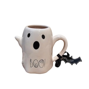 Halloween Rae Dunn BOO! Ghost Mug Light Pink Spooky Ghost Coffee Cup New