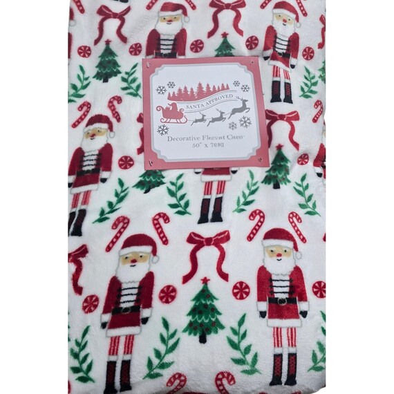 Santa Nutcracker Candy Cane Throw Blanket Christmas Fleece Holiday Sofa Cover