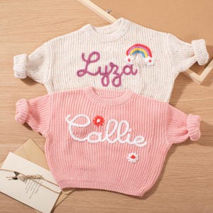 Personalized Hand-Embroidered Baby Sweater: Custom Name Knit Jumper