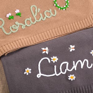 Hand-Embroidered Organic Cotton Baby Blanket: Personalized Christening Gift