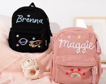 Mochila personalizada para niños pequeños: bolso de pana con nombre personalizado bordado