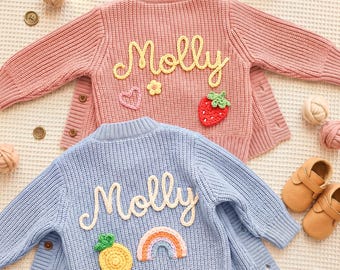 Personalized Chunky Baby Cardigan, Custom Name Embroidered Knit Toddler Sweater, Newborn Girls Boys Gift