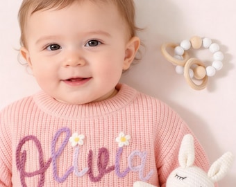 Personalized Newborn Sweater: Custom Name Embroidery, Baby Shower Keepsake