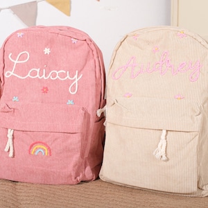 Handgemachter Cord Rucksack | Benutzerdefinierte Name Stickerei | Kinder Schultasche