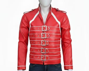 Men’s Slim Fit Red Buckle Strap Jacket – Legendary Freddie Mercury Stage Look