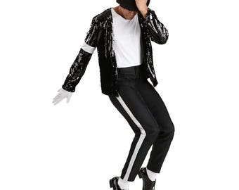Men’s Black Sequin Billie Jean Inspired Jacket – 80s Moonwalk Motown Stage Cosplay Costume