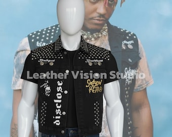 Juice WRLD  Disclose Never say Die Inspired Studded Denim Vest |  Studded Punk Rock Skull