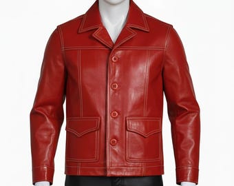 Fight Club Tyler Durden Red Leather Jacket – 1999 Movie Cult Classic Cosplay Costume