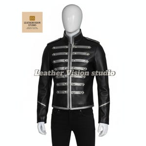Gotisk militärparadjacka för män | Kappa för marschband | Handgjord svart steampunk-läderjacka