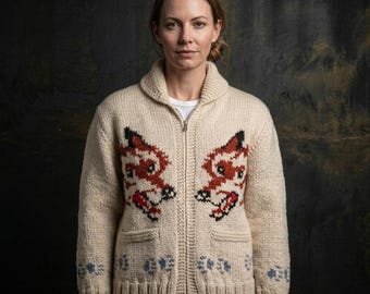 Cardigan Wolf ispirato al progetto Hail Mary / Maglione in lana stile Maria Maxim / Giacca nordica con zip