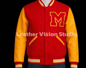 Chaqueta universitaria de Michael Jackson "Thriller": mezcla de lana roja y amarilla / Cosplay clásico de los 80 de MJ