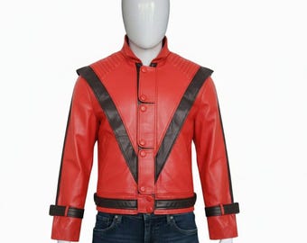 Michael Jackson Thriller Jacket | MJ Leather Thriller Jackets | Red Black Leathers button style Costume