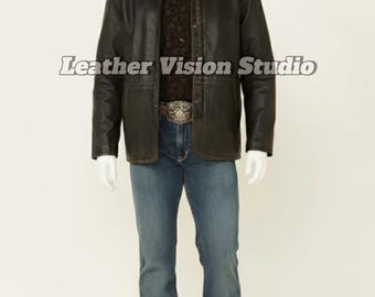 Men Western Dark Brown Leather Jacket | Classic Waxed Cowboy Coat | Lambskin Ranch Style Outerwear