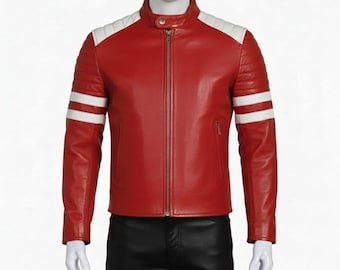 Tyler Durden Red Leather Biker Jacket – Fight Club 1999 Movie Cosplay Costume