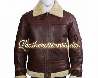 Hawk & Bull Vintage B3 Shearling Bomber Jacket | Men’s Distressed Leather Aviator Coat | Raf Jacket