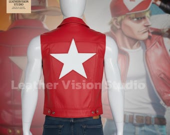Terry Bogard Vest | Fatal Fury Red Star Leather| Fighting Fury Cosplay Outfit For Halloween