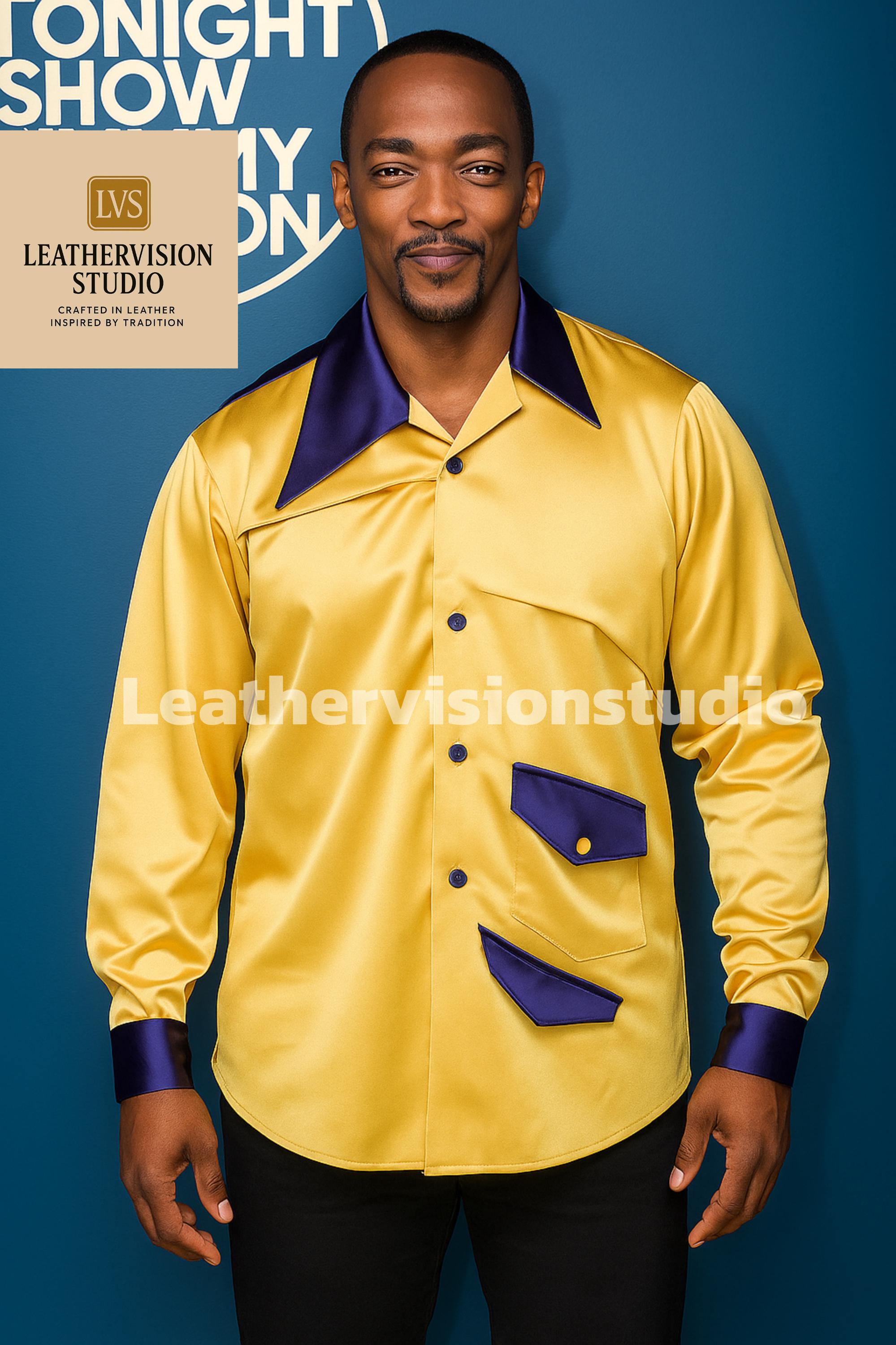 トップス ~ 80s Stand Collar Silk Shirt 80s Stand Collar Silk Shirt 1980s Navy Silk Band Collar Blouse