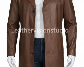 Brown Leather Trench Coat Men | Steampunk Sheep Duster | Vintage Gothic Long Overcoat Jacket