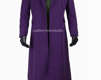 Handmade Joker Purple Wool Overcoat: Heath Ledger Inspired Long Trench Cosplay | Dark Knight Costume