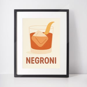 Negroni Art Print | Minimalist Cocktail Illustration for Home Bar | Digital | Instant Download | PRINTABLE