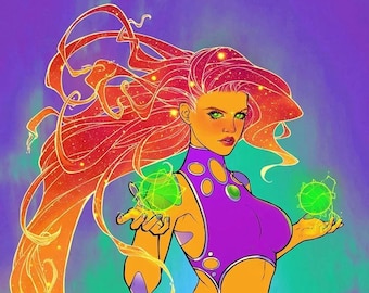 Starfire muurrol poster, Teen Titans superheld kunst, Alien Princess Power Print, DC Comics fanart opknoping stof decor