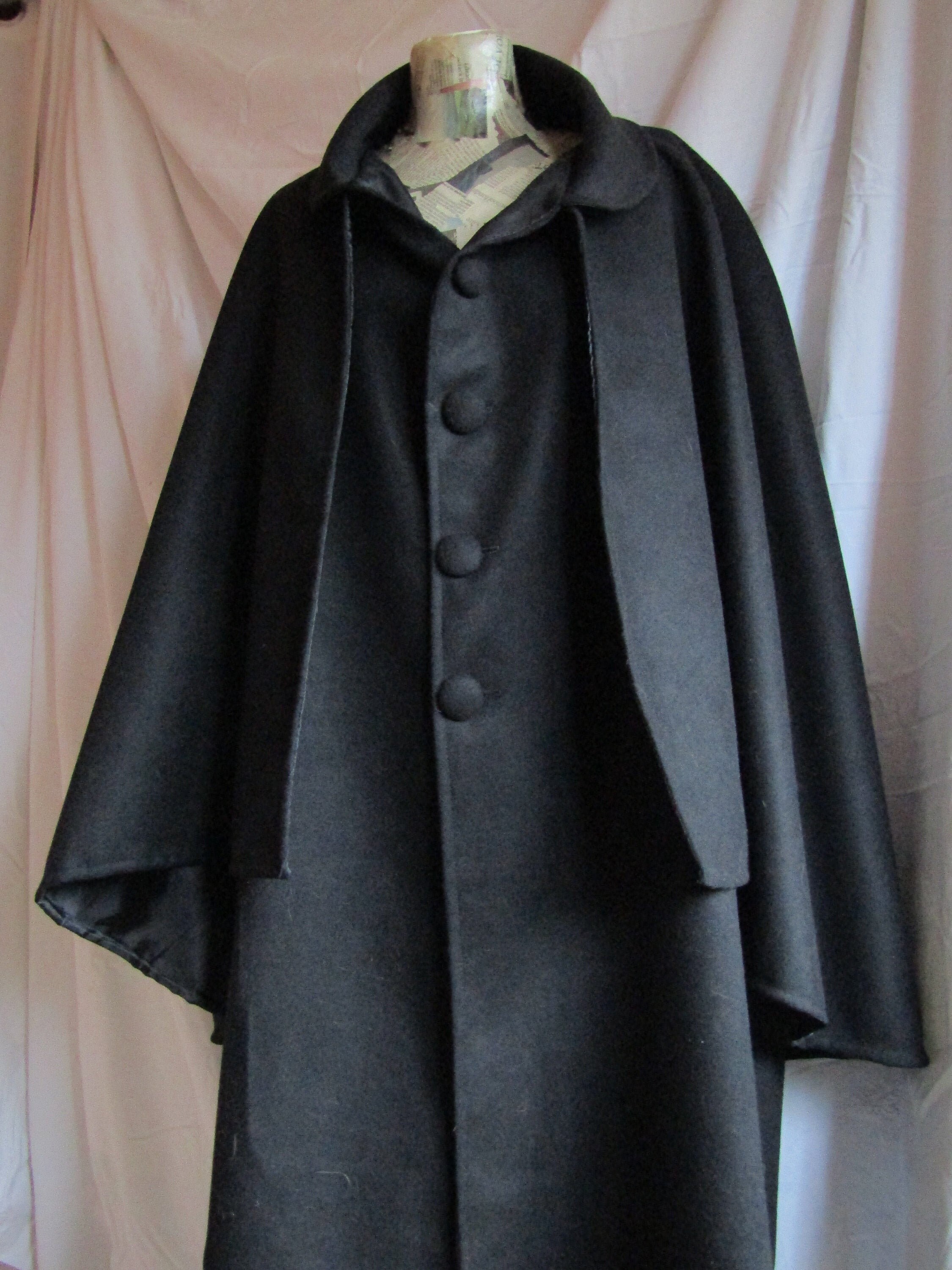 Black Wool Polyester Inverness/ulster 1850s Overcoat/cape. | Etsy UK