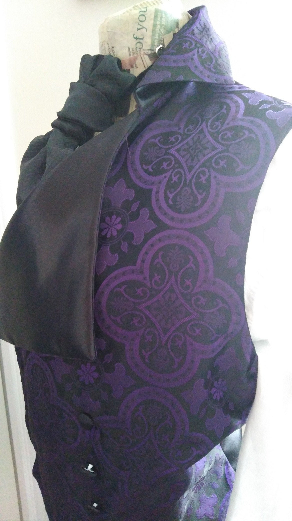 Image of Ready To Ship Purple/Black Regency Style Waistcoat 40-42''chest Ship