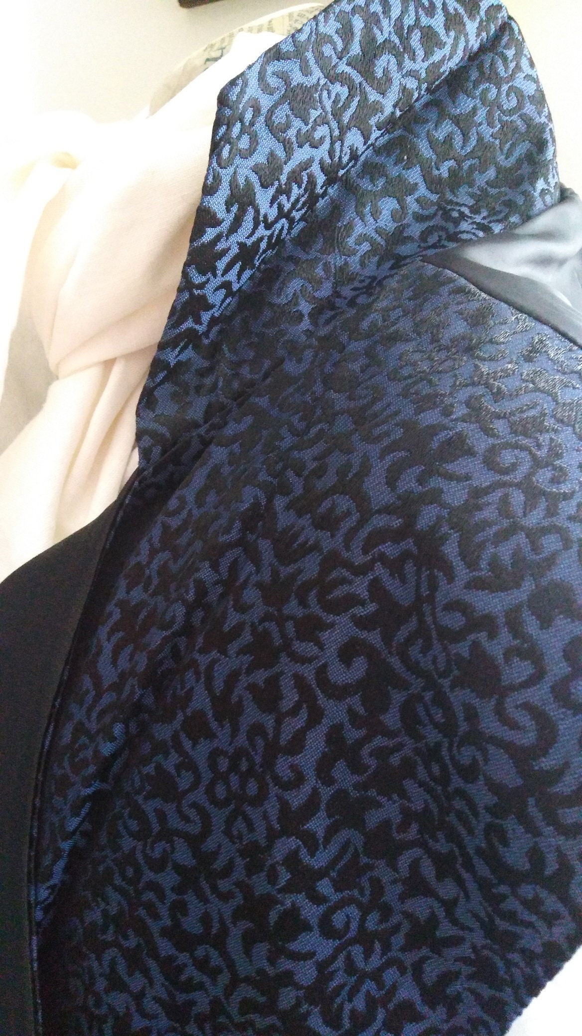 Image of Vintage Blue/Black Brocade Darcy Regency Style Waistcoat 48'' Chest