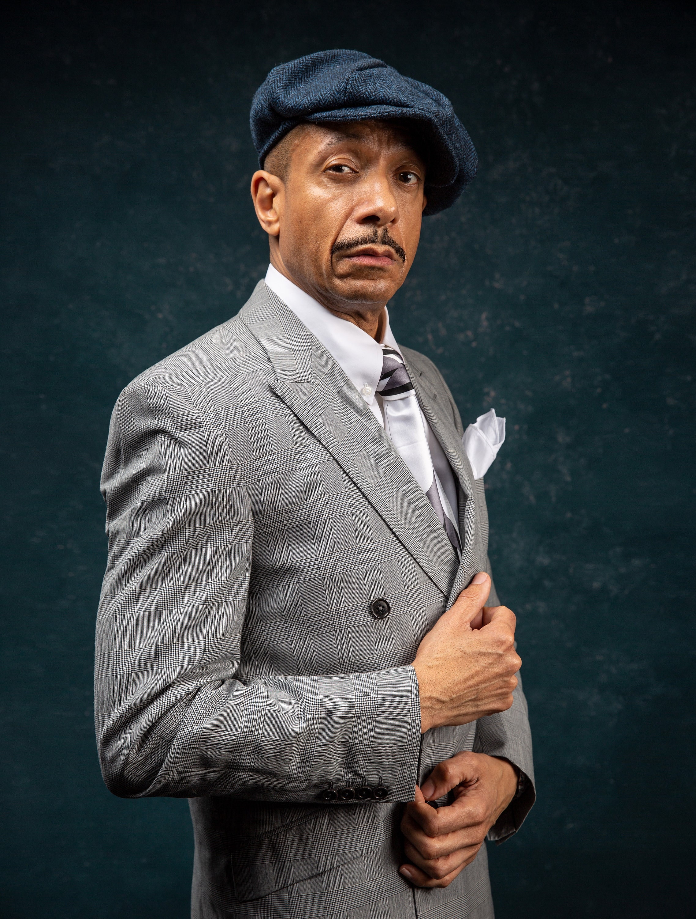 Peaky Blinder Baker Boy Cap Harris Tweed Blue black Herringbone