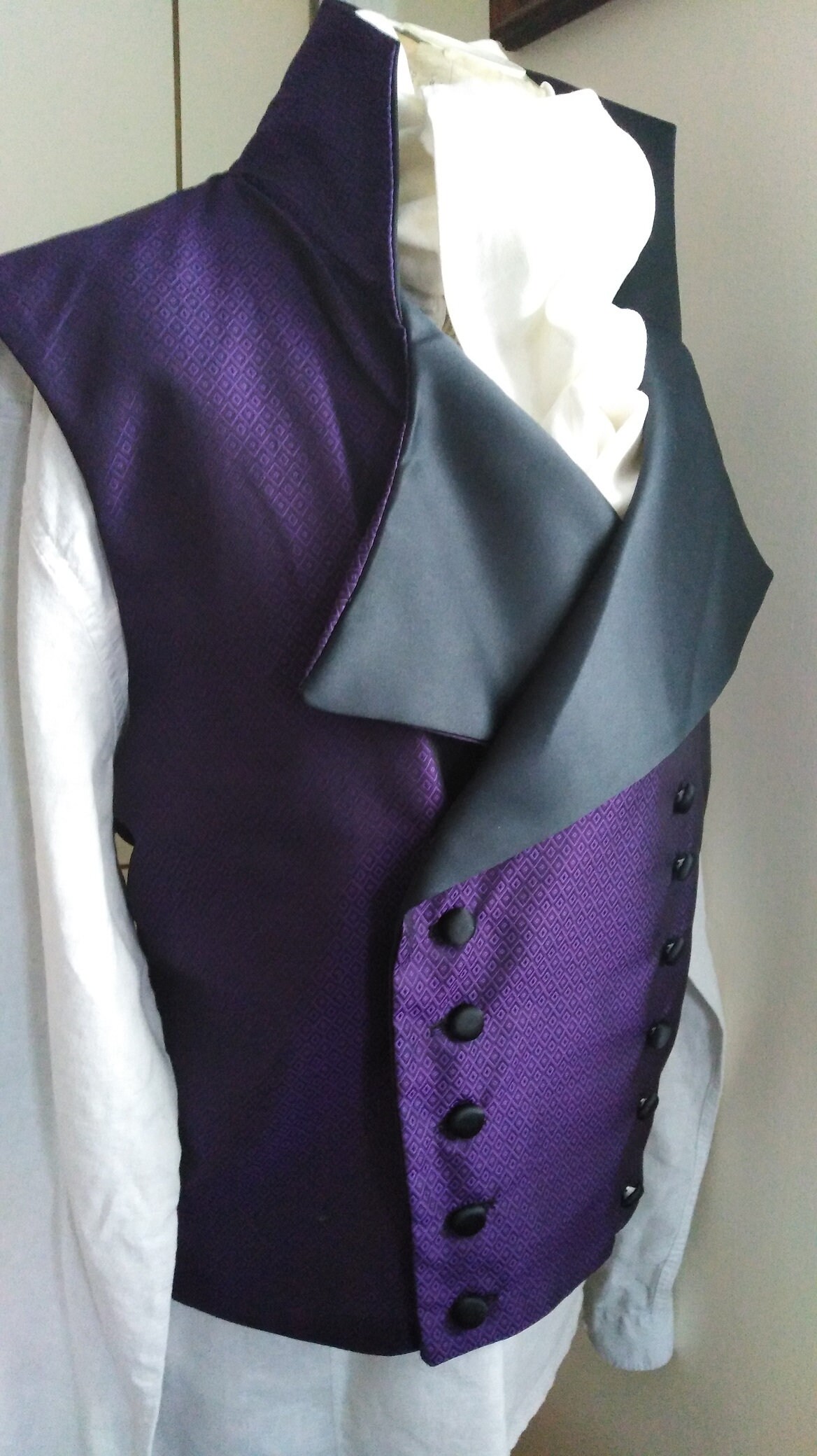 Image of Purple/Black Brocade Darcy Regency Style Waistcoat. 40'' Chest