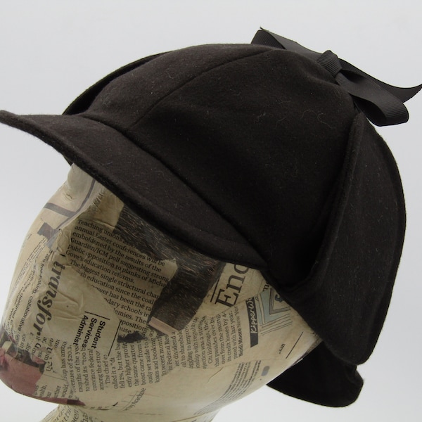 Deer Stalker hat in Black Wool Blend. DS001