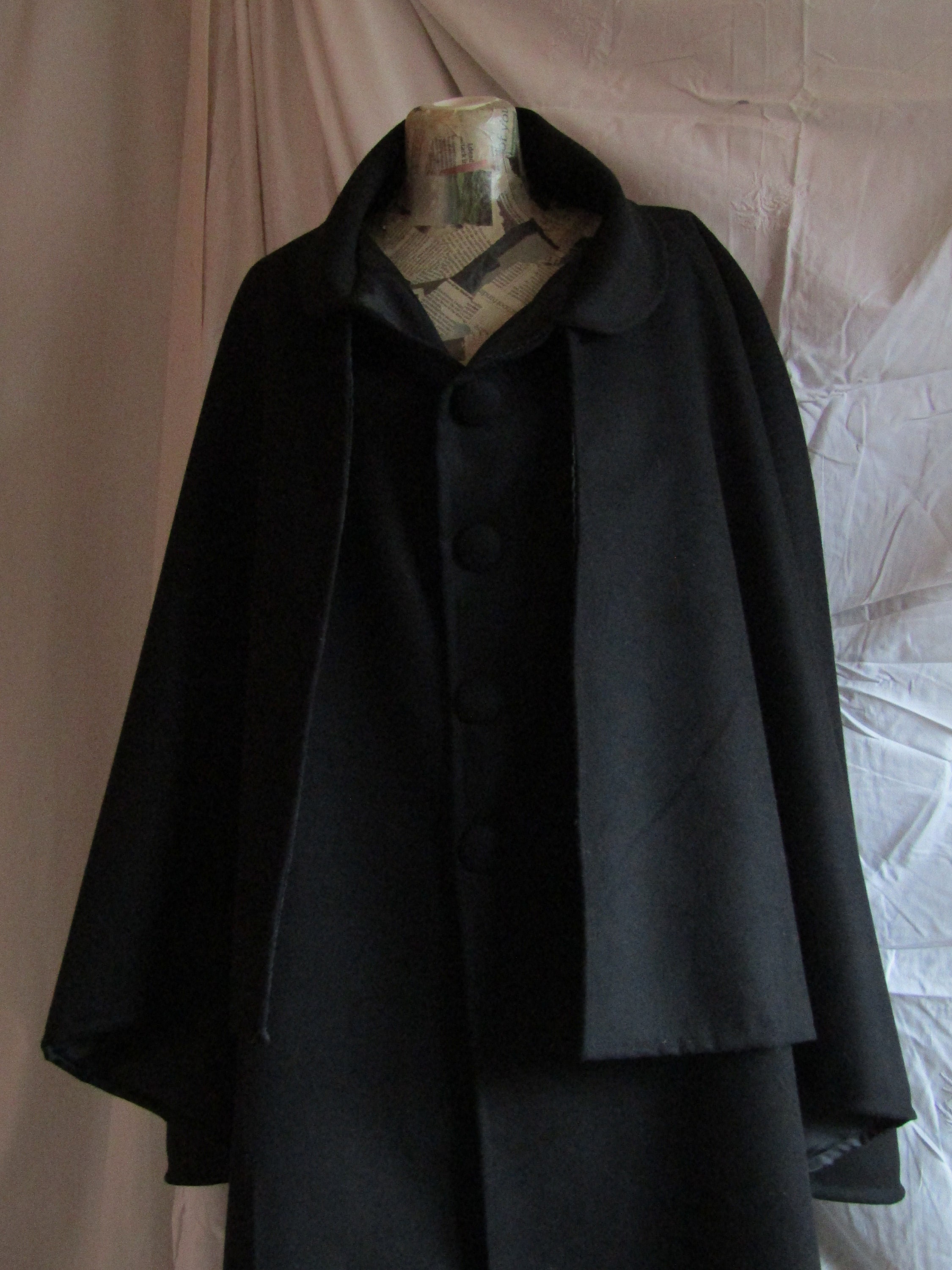 Black Wool Polyester Inverness/ulster 1850s Overcoat/cape. | Etsy UK
