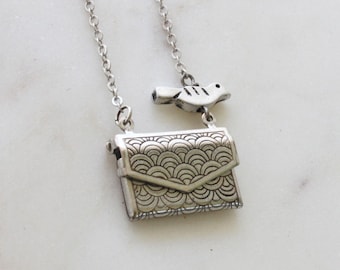 Vintage Style Envelope Locket Necklace, Custom Message Card Pendant, Gift for mom - S2196