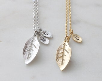 Personalized Initial Leaf Necklace, Nature Jewelry, Birthday Gift -2336
