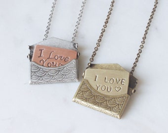 Vintage Style Envelope Locket Necklace: Custom Message Card