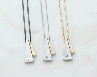Geometric Initial Triangle Necklace, Black Chain, Personalized Gift -2236