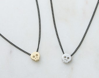 Cute Tiny Baby Skull Necklac, Mini Skull pendant, Skull Layering Black chain necklace, Halloween Gift For Her, Gift idea - S2200