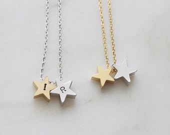 Personalized initial Two Stars Necklace, Custom Double Initial Stars Necklace, Twin Stars Necklace, Best Firend Gift, Gift idea -2303