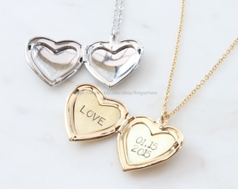 Personalized Heart Locket Necklace: Custom Engraved Brass Disc, Message Necklace, Celebrated Gift